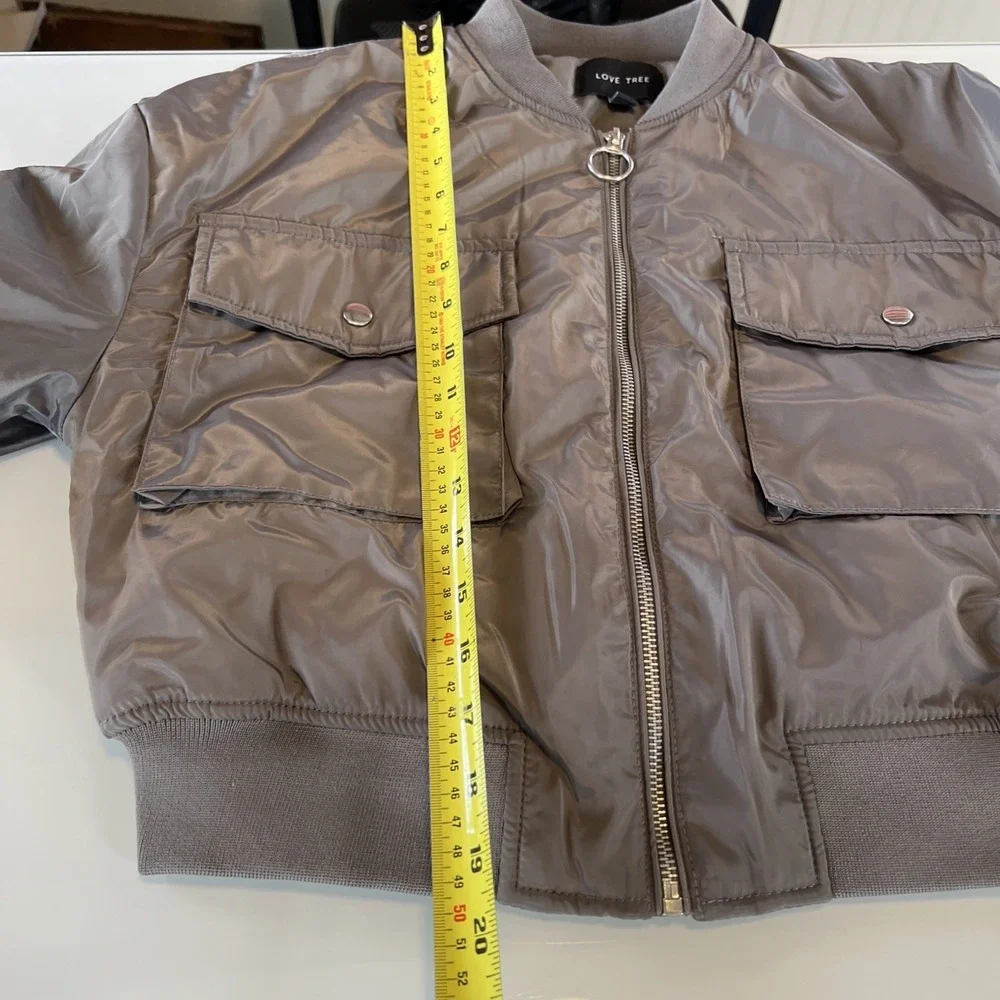 Crop‎ Zipped Bomber Jacket Gray Women's Small Love Tree